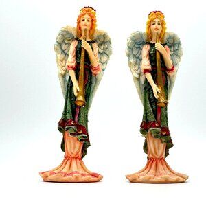 Vtg Ganz Renaissance Angel Figurines Trumpets 5"  Resin Christmas Ornaments